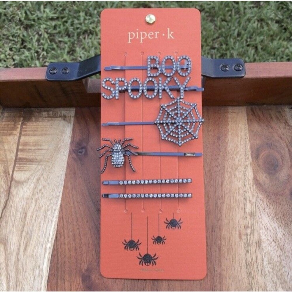 Piper K Halloween Hair Clips Bobby Pins Set 6 Spider Web Boo Spooky Spider Bling